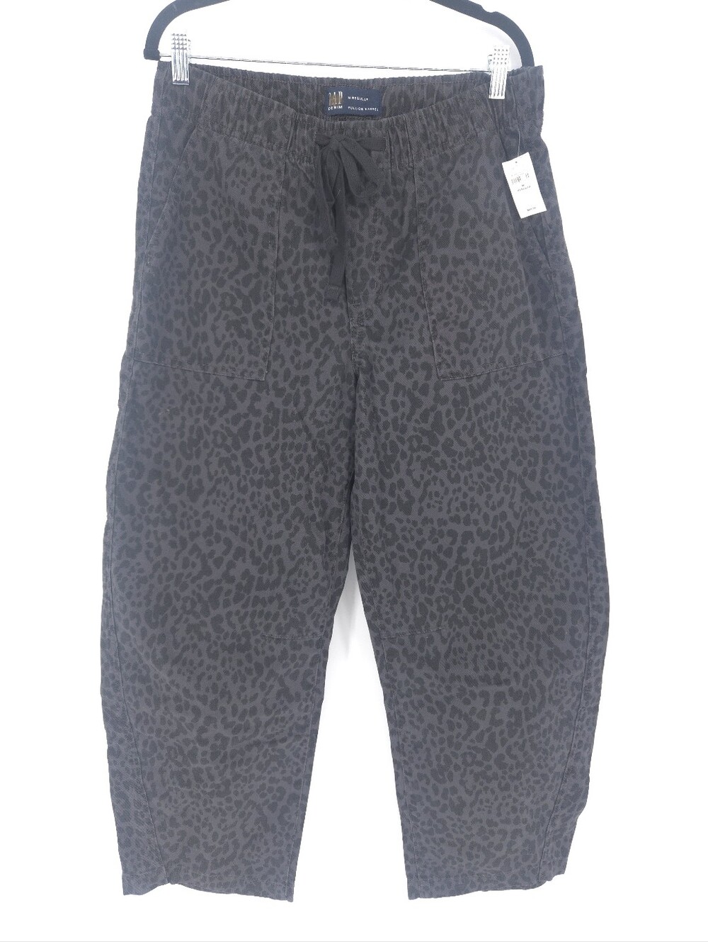 Gap Mid Rise Print Pull-On Barrel Jeans Grey Leopard MEDIUM NWT